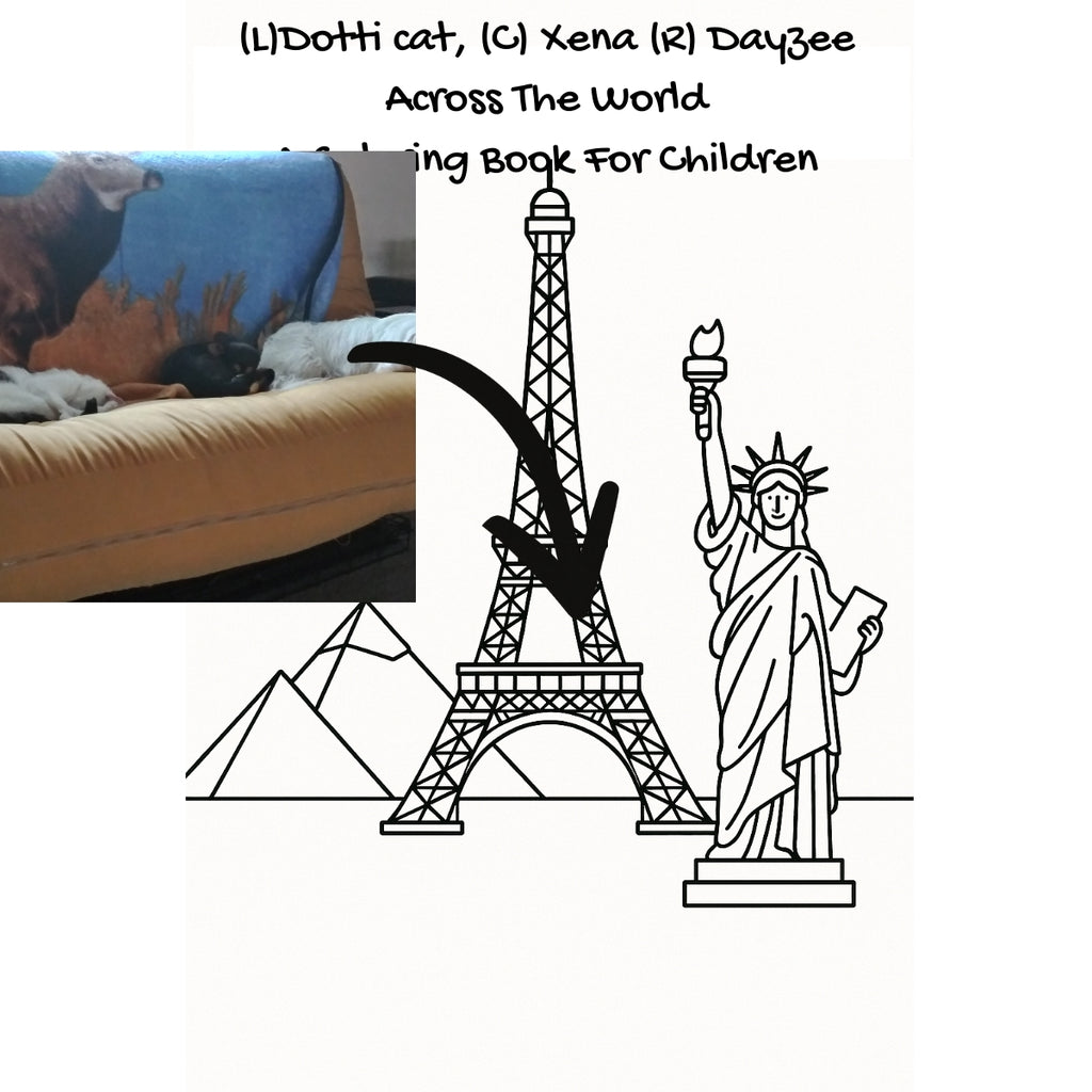 (L)Dotti cat,  (C) Xena (R) Dayzee Across The World: A Coloring Book For Children