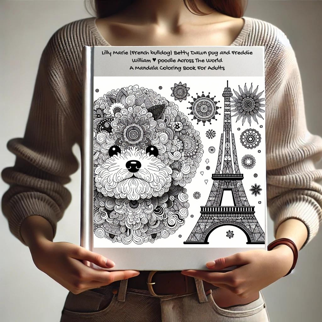 Lilly Marie (French bulldog) Betty Dawn pug and Freddie William ♥️ poodle Across The World: A Mandala Coloring Book For Adults