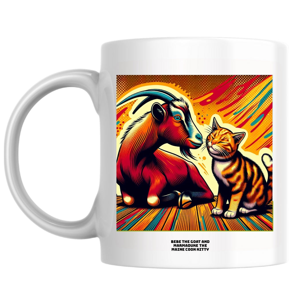 BeBe the Goat and Marmaduke the Maine Coon Kitty the Magnificent: Pop Art Coffee Mug