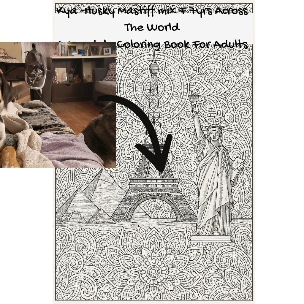 Kya -Husky Mastiff mix F 7yrs Across The World: A Mandala Coloring Book For Adults