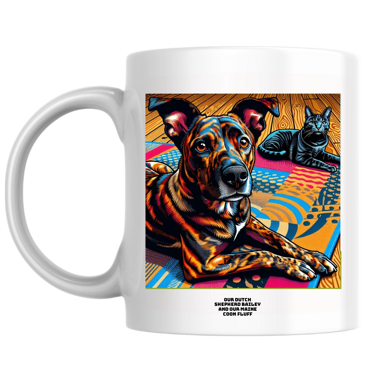Our Dutch  Shepherd Bailey and our Maine Coon Fluff the Magnificent: Pop Art Coffee Mug
