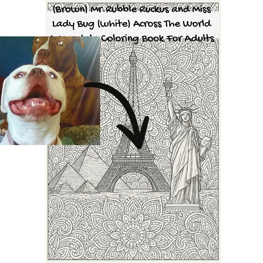 (Brown) Mr.Rubble Ruckus and Miss Lady Bug (white) Across The World: A Mandala Coloring Book For Adults