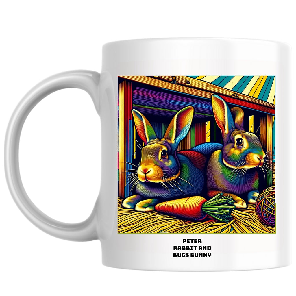 Peter Rabbit and Bugs Bunny the Magnificent: Pop Art Coffee Mug