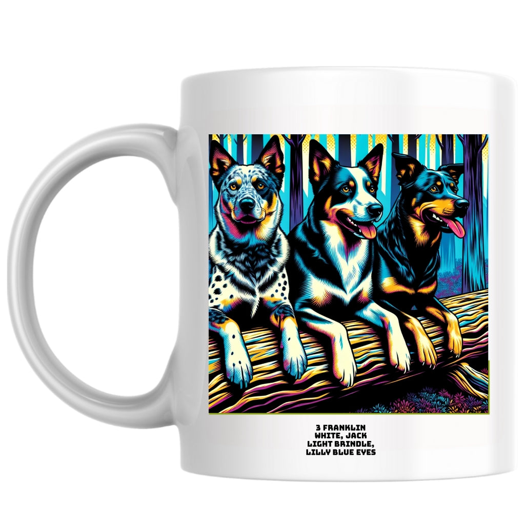 3 franklin white, jack light brindle, lilly blue eyes the Magnificent: Pop Art Coffee Mug