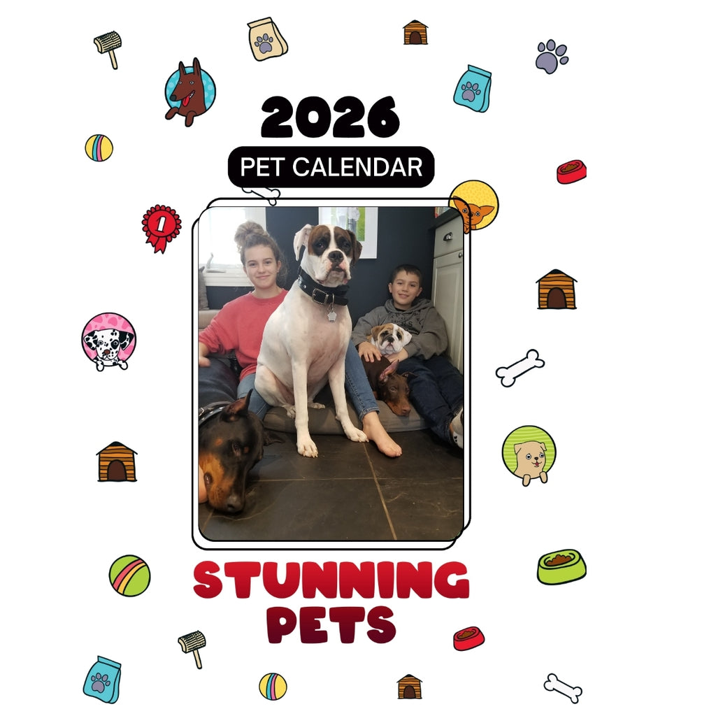 Hamilton (bulldog), Ginger (boxer) hemi (brown dobe) charger (bLck dobe) Headlines Stunning Pets: A 2026 Pet Calendar