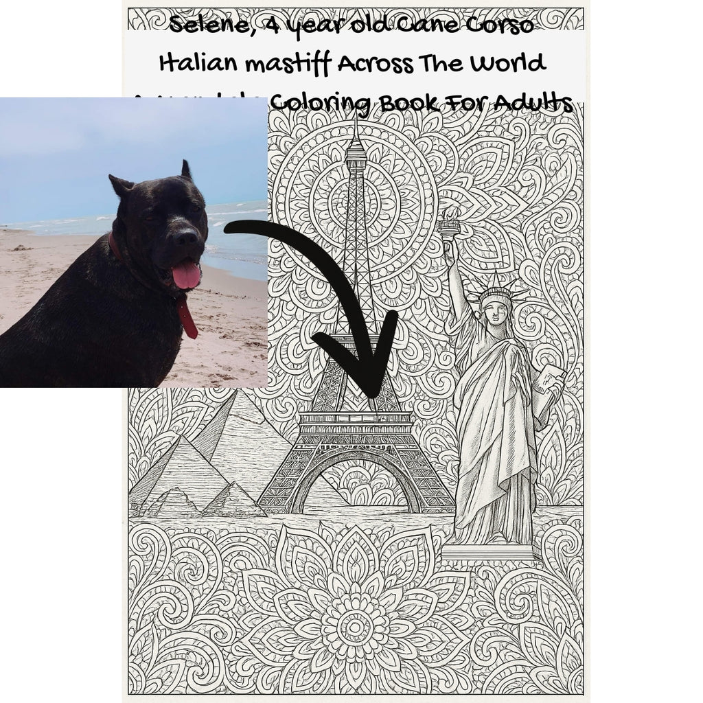 Selene,  4 year old Cane Corso Italian mastiff Across The World: A Mandala Coloring Book For Adults