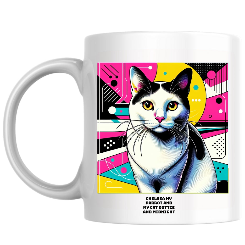 Chelsea my parrot and my cat Dottie and midnight the Magnificent: Pop Art Coffee Mug