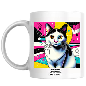 Chelsea my parrot and my cat Dottie and midnight the Magnificent: Pop Art Coffee Mug