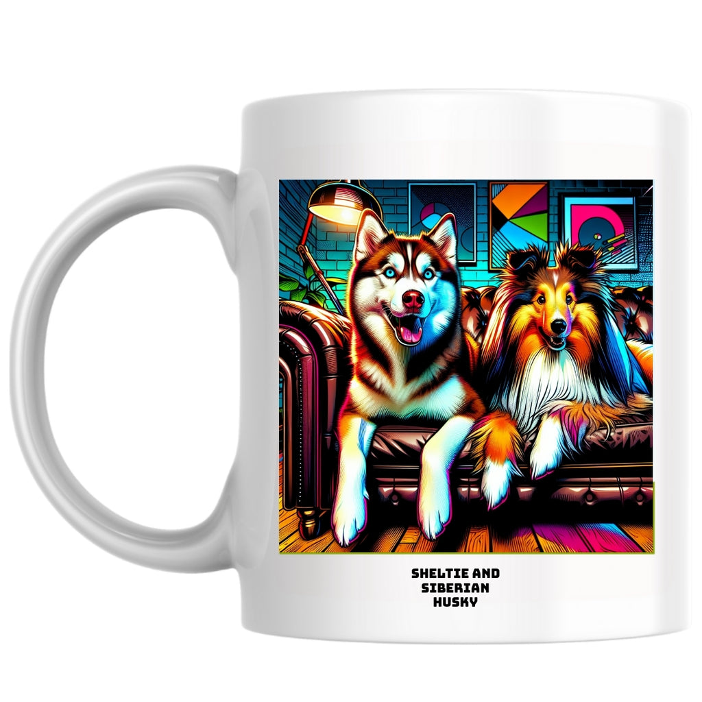 Sheltie and Siberian Husky the Magnificent: Pop Art Coffee Mug