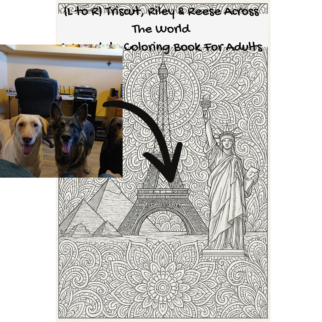 (L to R) Triscut, Riley & Reese Across The World: A Mandala Coloring Book For Adults