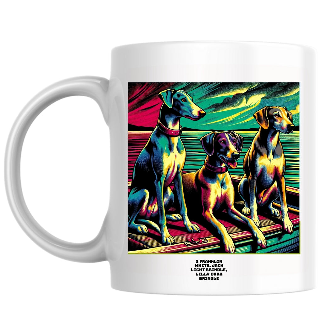 3 franklin white, jack light brindle, lilly dark brindle the Magnificent: Pop Art Coffee Mug
