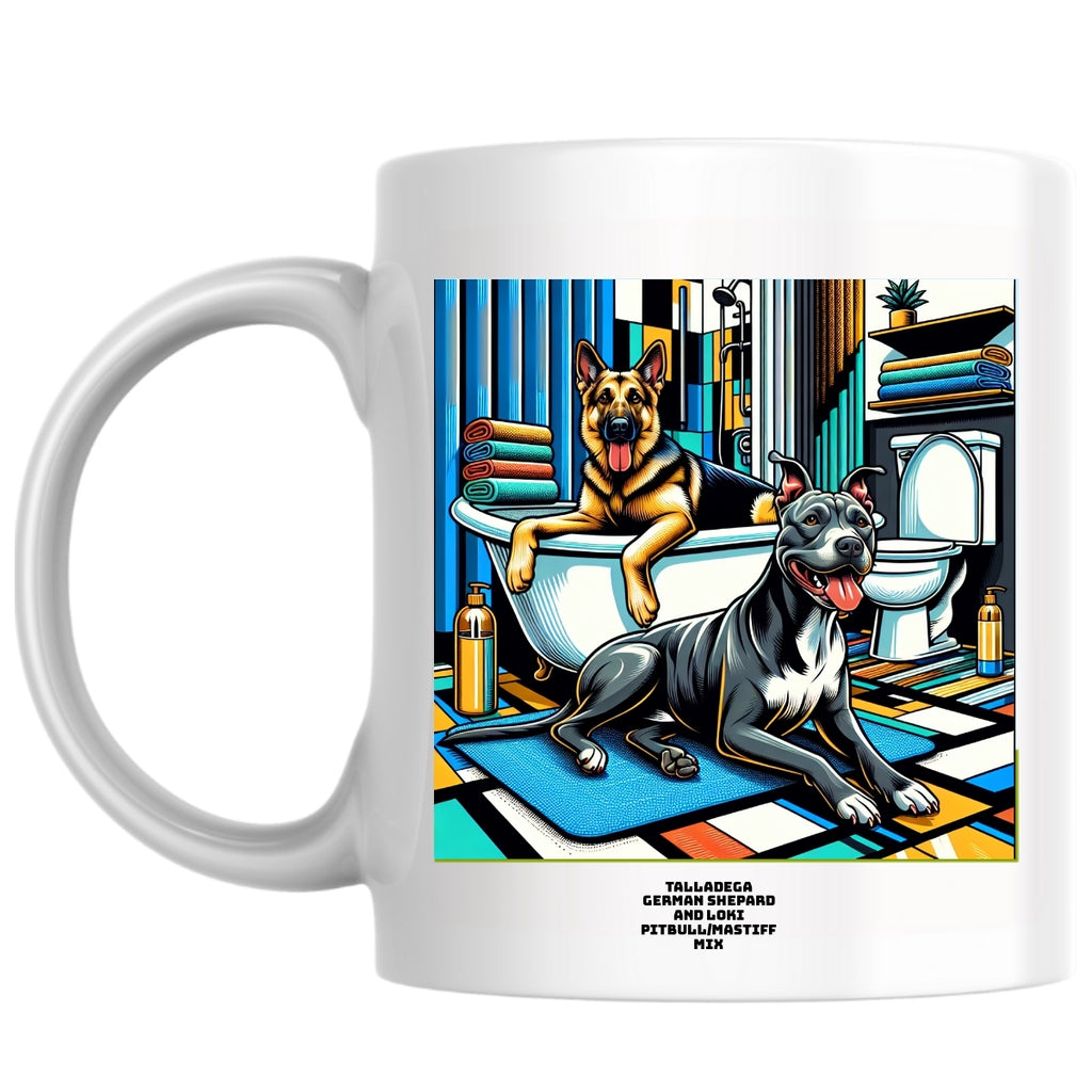 Talladega German Shepard and Loki Pitbull/mastiff mix the Magnificent: Pop Art Coffee Mug