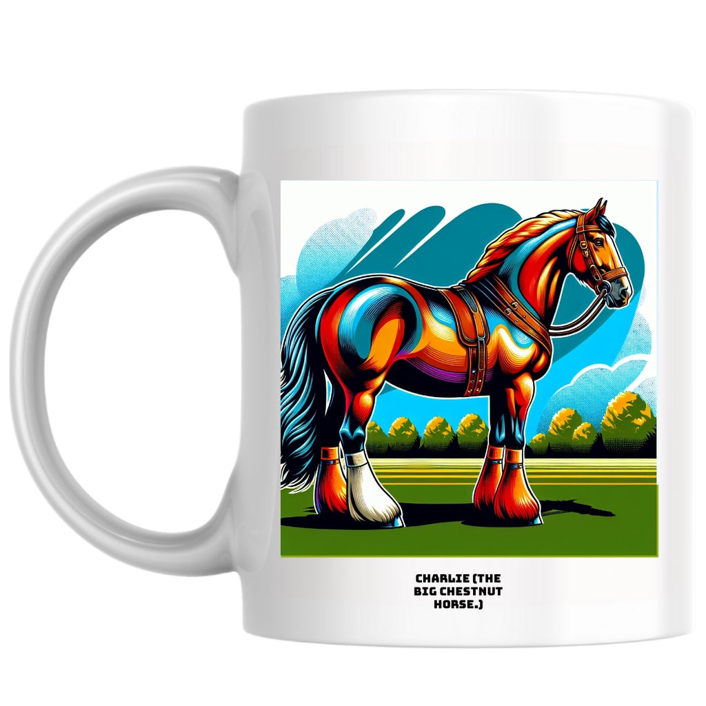Charlie (the big chestnut horse.) the Magnificent: Pop Art Coffee Mug