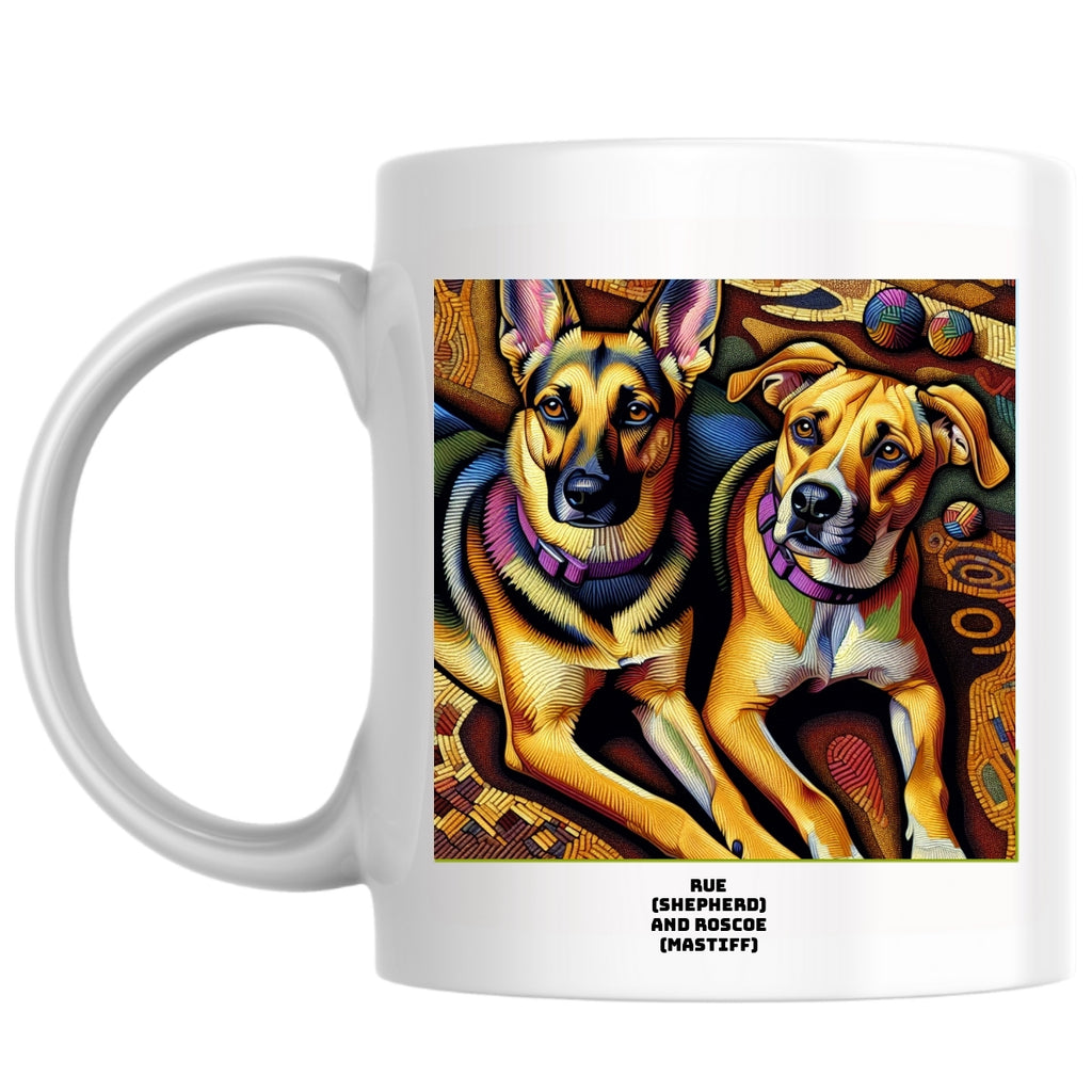 Rue (shepherd) and Roscoe (mastiff) the Magnificent: Pop Art Coffee Mug