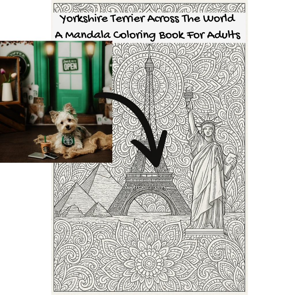 Yorkshire Terrier Across The World: A Mandala Coloring Book For Adults