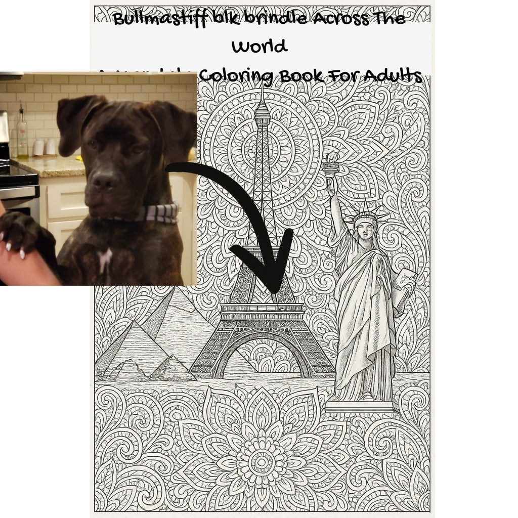 Bullmastiff blk brindle Across The World: A Mandala Coloring Book For Adults