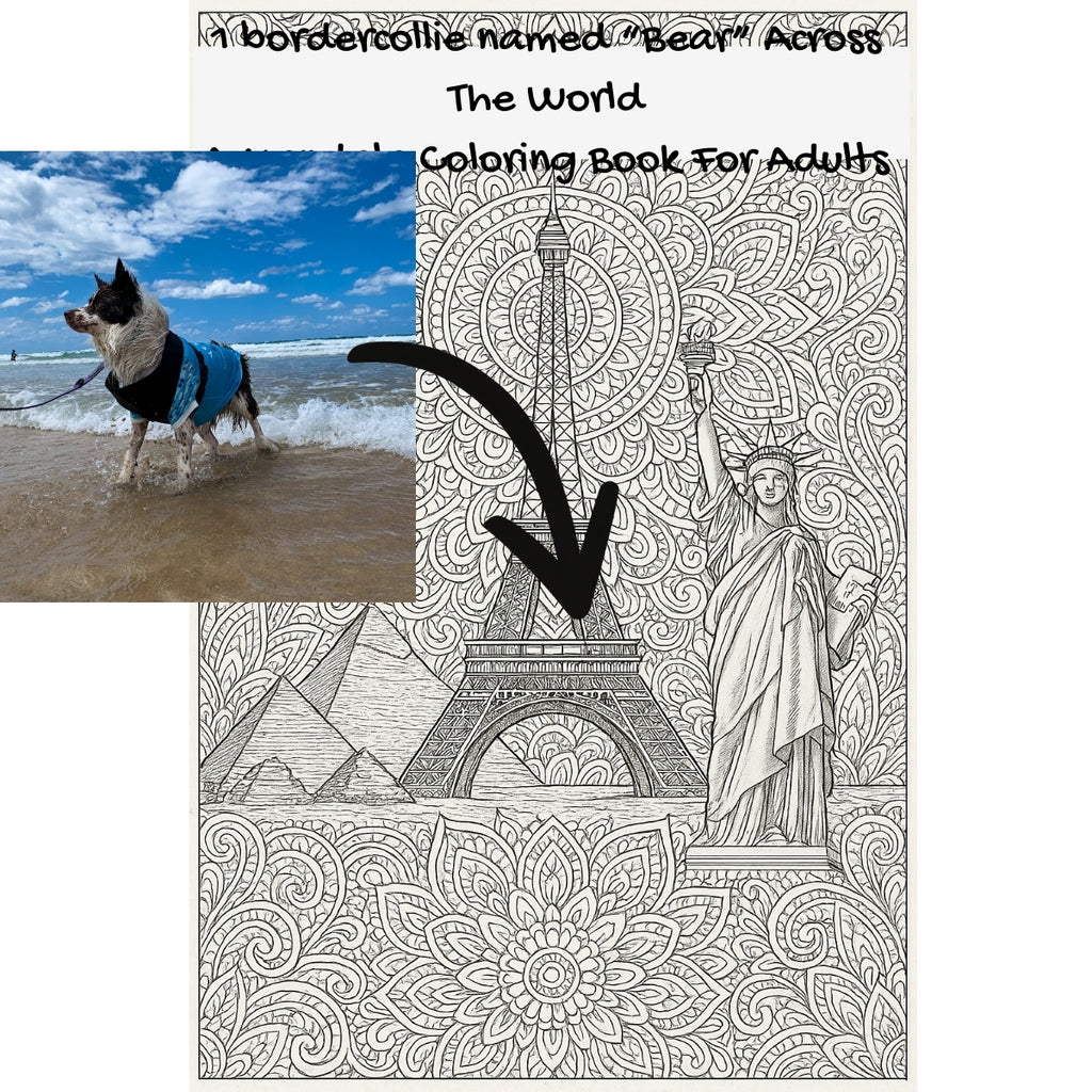 1 bordercollie named “Bear” Across The World: A Mandala Coloring Book For Adults
