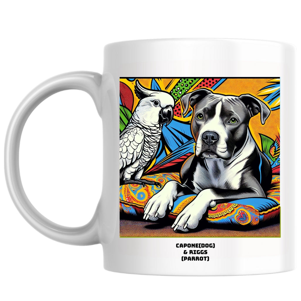 Capone(dog) & Riggs (parrot) the Magnificent: Pop Art Coffee Mug