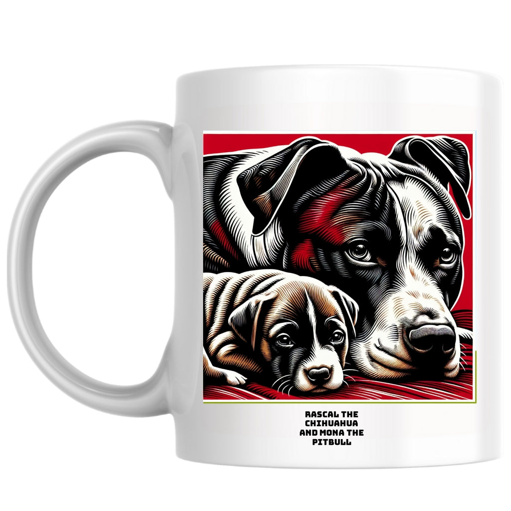 Rascal the  Chihuahua and Mona the pitbull the Magnificent: Pop Art Coffee Mug