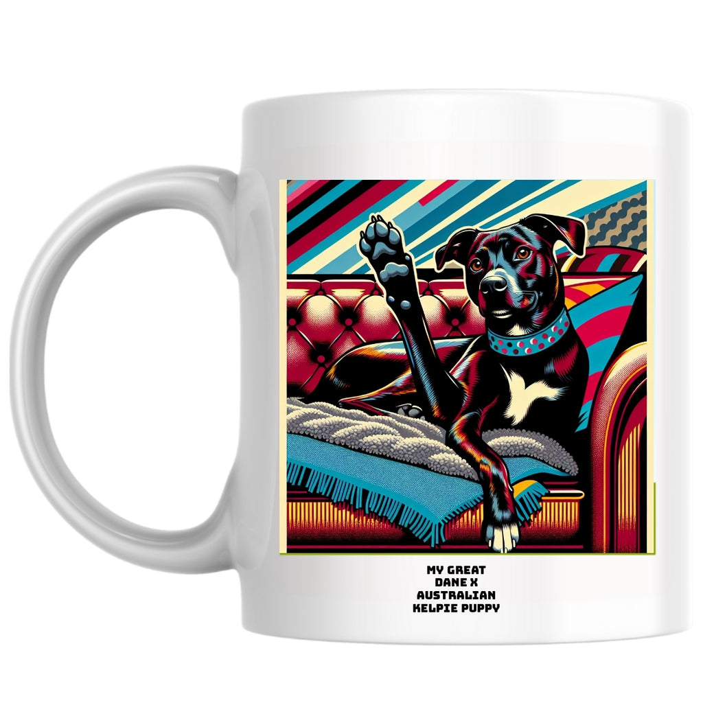My Great Dane x Australian kelpie puppy the Magnificent: Pop Art Coffee Mug