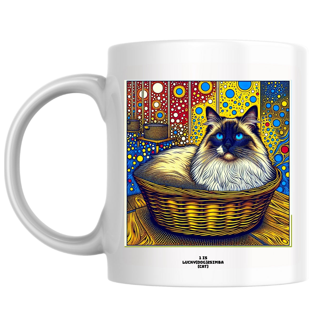 1 is Lucky(dog)2Simba (cat) the Magnificent: Pop Art Coffee Mug
