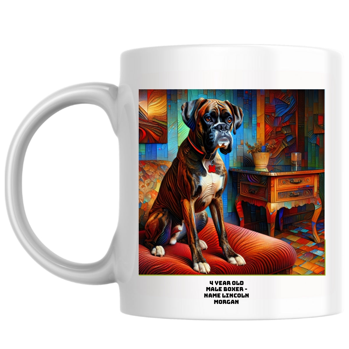 4 year old Male Boxer - name Lincoln Morgan the Magnificent: Pop Art Coffee Mug