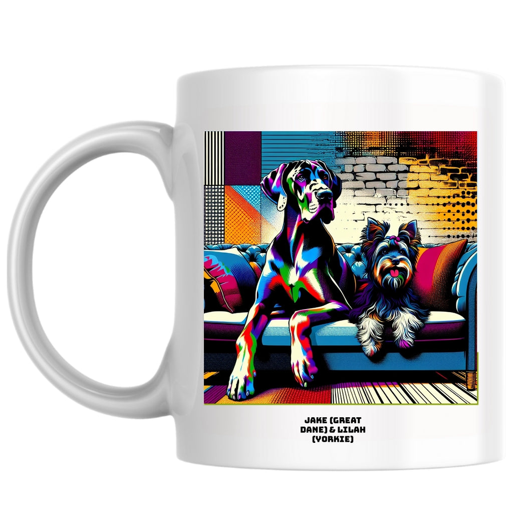 Jake (Great Dane) & Lilah (Yorkie) the Magnificent: Pop Art Coffee Mug