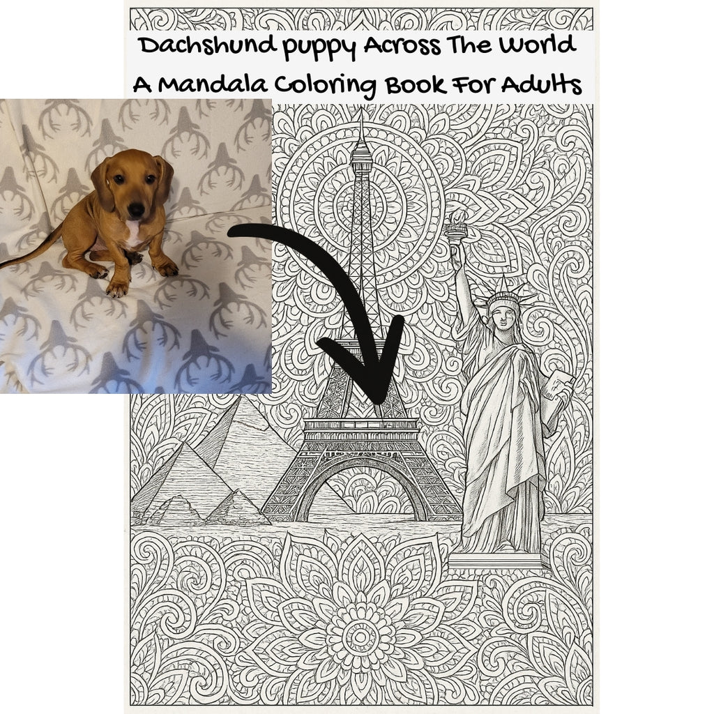 Dachshund puppy Across The World: A Mandala Coloring Book For Adults