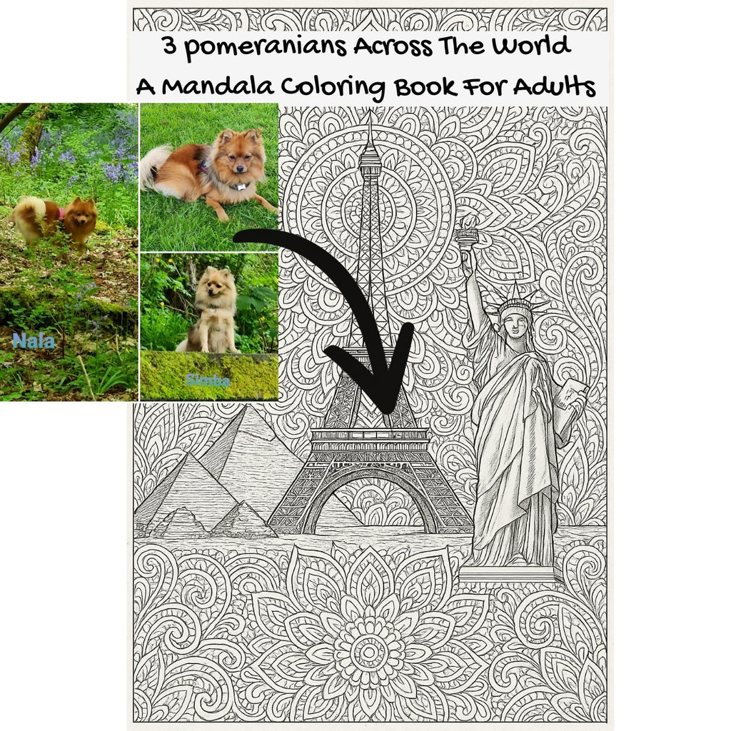 3 pomeranians Across The World: A Mandala Coloring Book For Adults