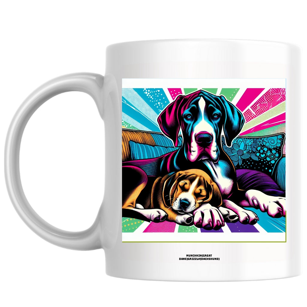 Munchkin(Great Dane)Grizzly(dachshund) the Magnificent: Pop Art Coffee Mug