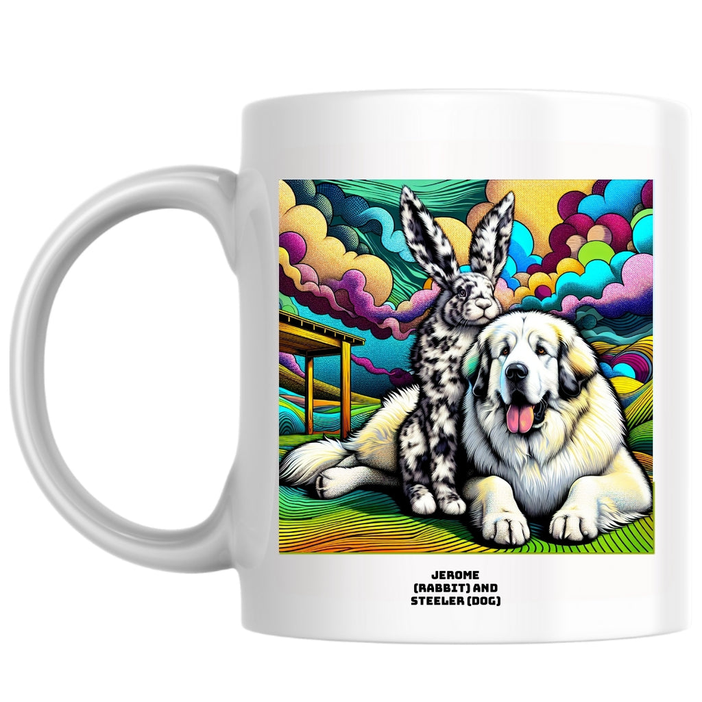 Jerome (rabbit) and Steeler (dog) the Magnificent: Pop Art Coffee Mug