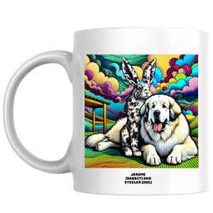 Jerome (rabbit) and Steeler (dog) the Magnificent: Pop Art Coffee Mug