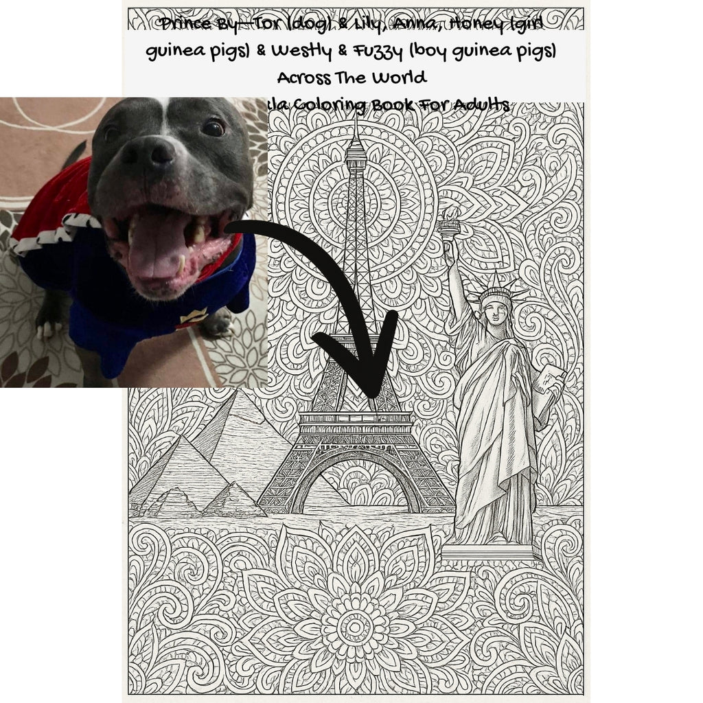Prince By—Tor (dog) & Lily, Anna, Honey (girl guinea pigs) & Westly & Fuzzy (boy guinea pigs) Across The World: A Mandala Coloring Book For Adults
