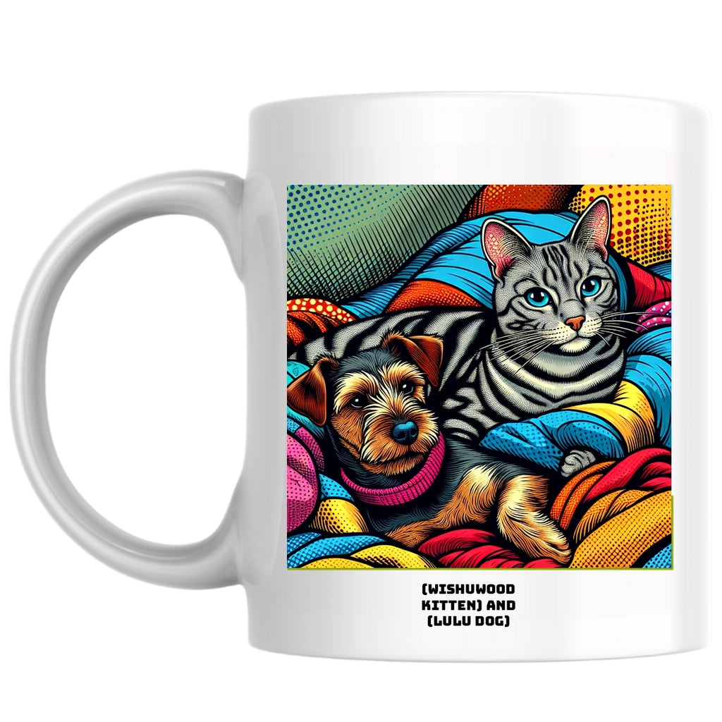 (Wishuwood kitten) and (lulu dog) the Magnificent: Pop Art Coffee Mug