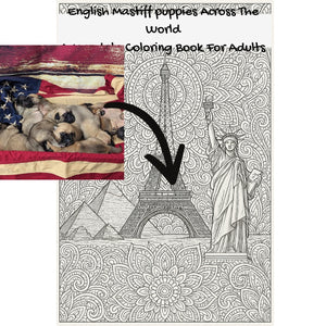 English Mastiff puppies Across The World: A Mandala Coloring Book For Adults