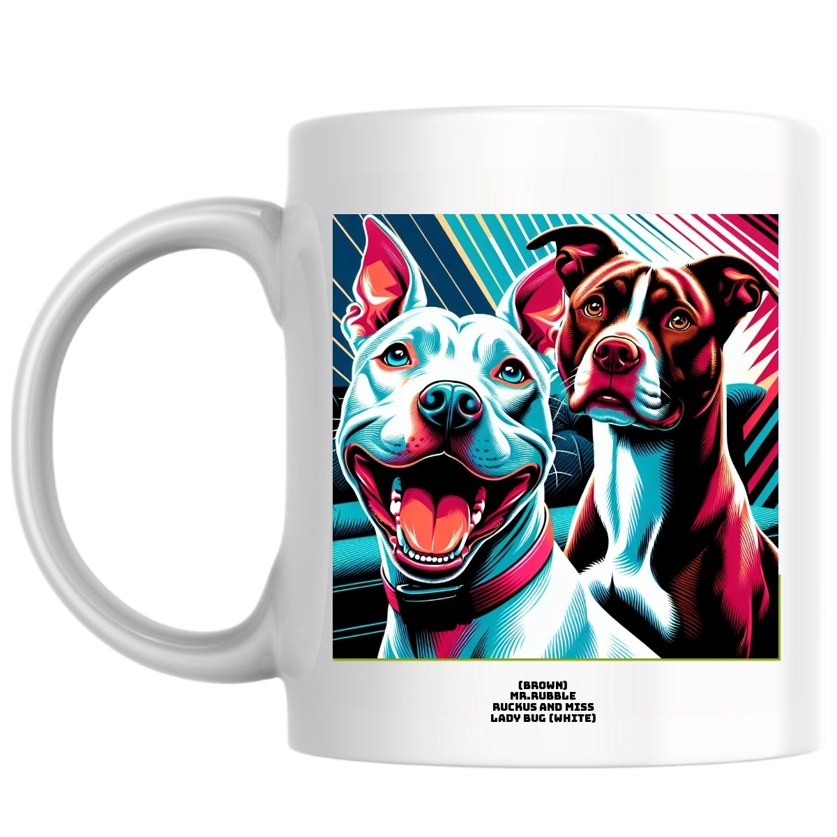 (Brown) Mr.Rubble Ruckus and Miss Lady Bug (white) the Magnificent: Pop Art Coffee Mug