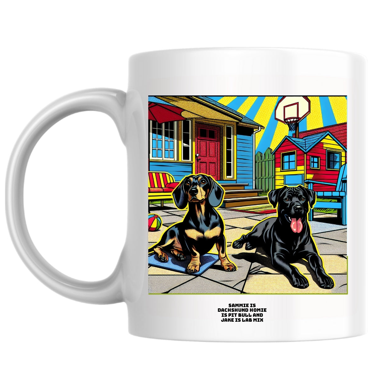 Sammie is dachshund Homie is pit bull and Jake is lab mix the Magnificent: Pop Art Coffee Mug