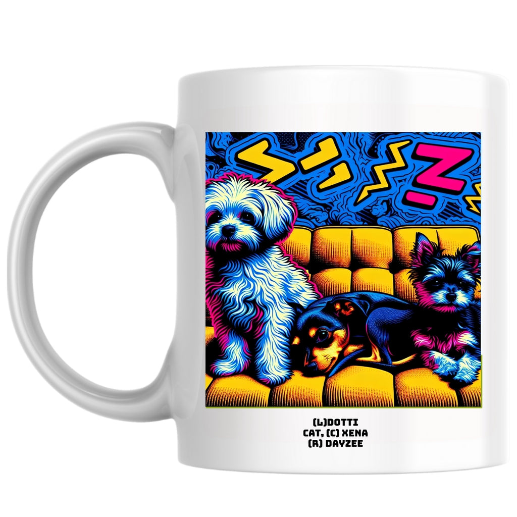 (L)Dotti cat,  (C) Xena (R) Dayzee the Magnificent: Pop Art Coffee Mug