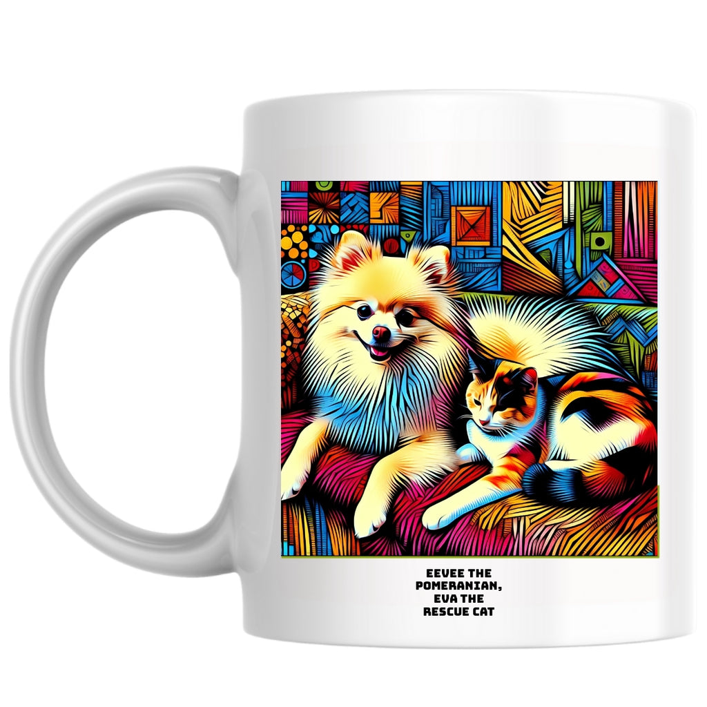 Eevee the pomeranian, Eva the rescue cat the Magnificent: Pop Art Coffee Mug