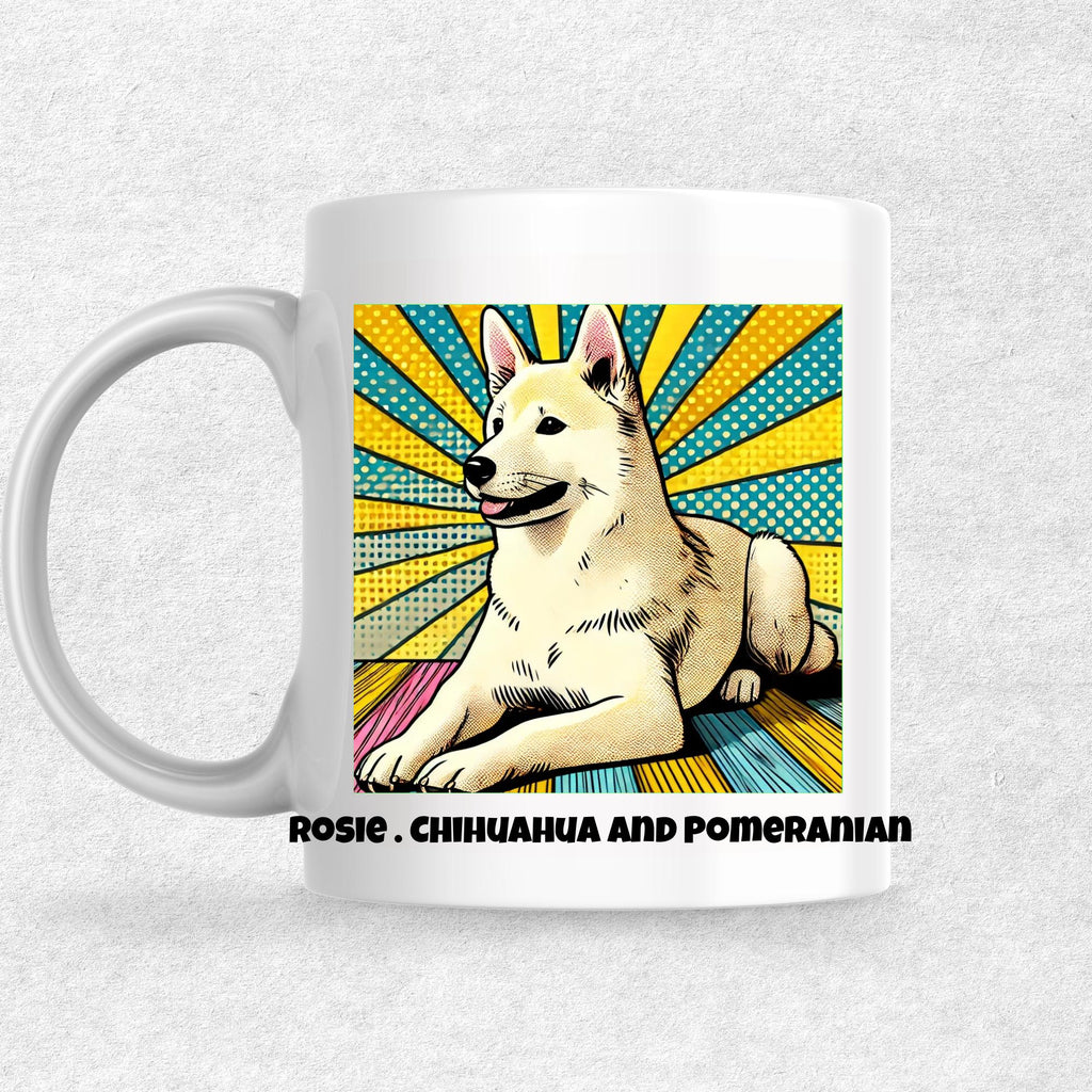 Rosie . Chihuahua and Pomeranian the Magnificent: Pop Art Coffee Mug